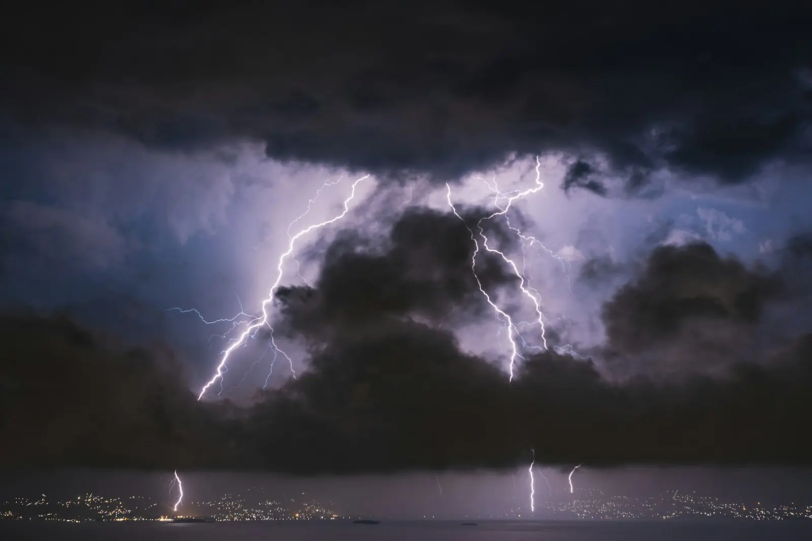 Lightning over a dark sky near Kingwood